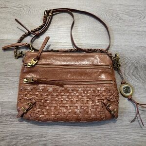 Elliott Lucca Tan Woven Crossbody Bag
